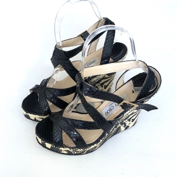 Jimmy Choo Black White Zebra Print Wedges Size 8.5